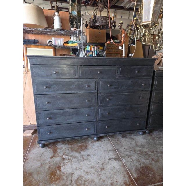 Large Wide Dark Gray Restoration Hardware Metal Clad Dresser For Sale - Image 4 of 9