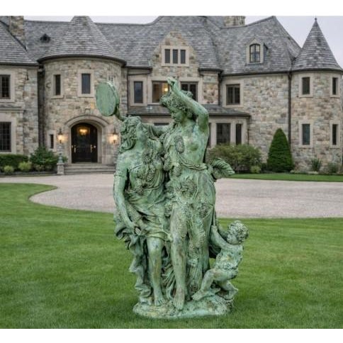 Claude Michel Clodion Bacchanal After Clodion Superb Life-Size Figural Verdigris Maiden and Child For Sale - Image 4 of 6