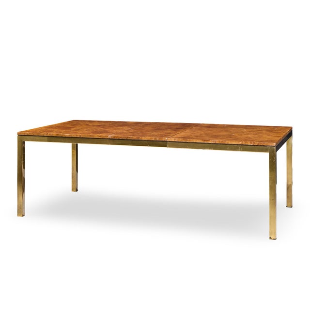 Tomlinson Mid Century Burlwood and Brass Expanding Dining Table With 2 Leaves For Sale - Image 11 of 13