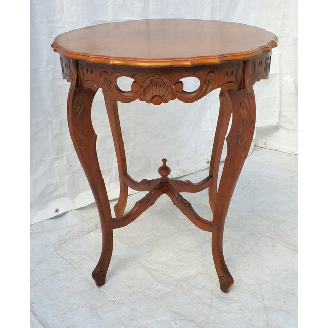 Vintage 1930s Walnut Carved French Style Side Lamp Side Table For Sale - Image 11 of 11
