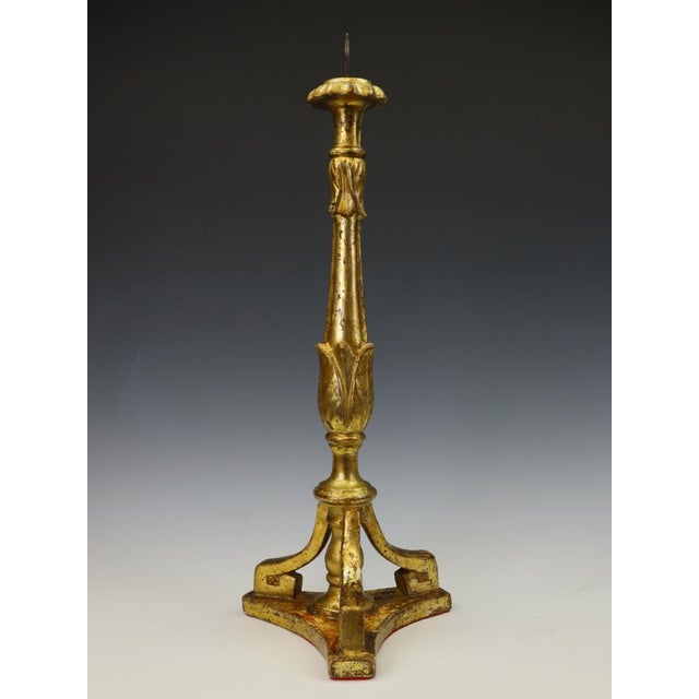 Wood 18th-Century Neoclassical Italian Giltwood and Polychrome Candlestick, 1800 For Sale - Image 7 of 18