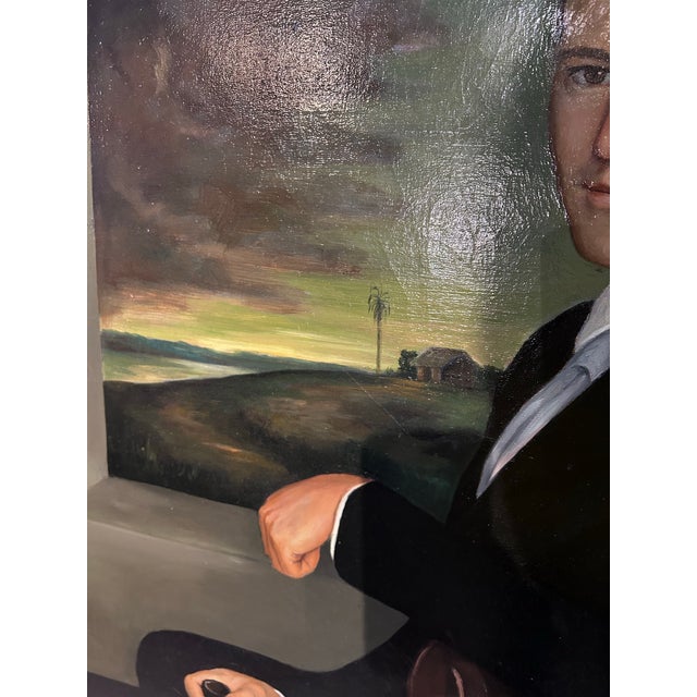 Mid 20th Century Oversized Oil Painting on Canvas, Full Height, Portrait of a Handsome Gentleman For Sale - Image 10 of 12