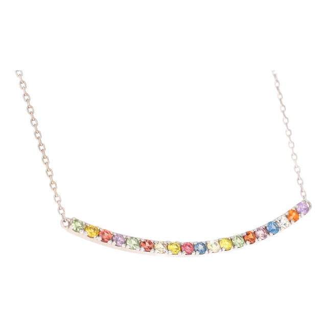 1.29 Carat Rainbow Sapphire White Gold Bar Chain Necklace For Sale