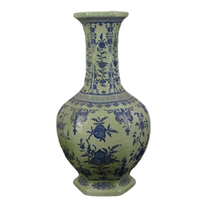 Chinese Vintage Porcelain Vase Chinn Blue and White Porcelain Hexagonal Vase Hand Painted Longevity Peach Pattern