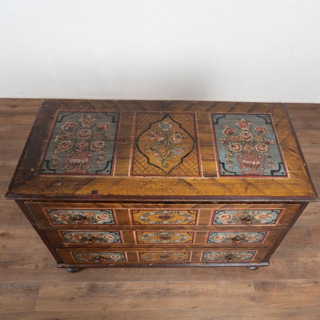 19th Century Original Hand Painted Large Chest of Three Drawers For Sale - Image 4 of 18