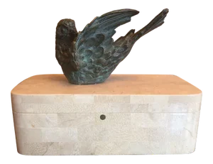 Maitland Smith Tessellated Stone Box With Bronze Bird Finial