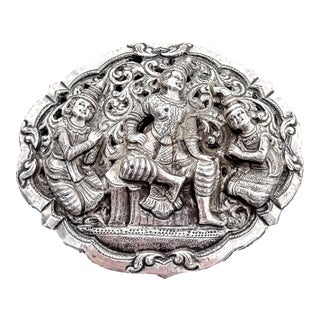 Late 19th Century Antique Burmese Coin Silver High-Relief Repoussé Pierced Belt Buckle For Sale