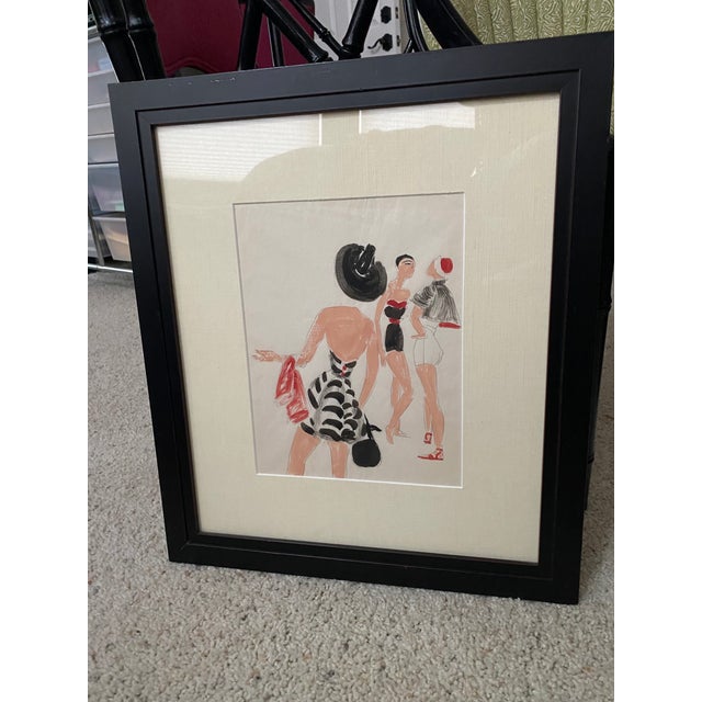 Framed original student illustration from FIDM in Los Angeles, circa 1940-1960. This illustration is perfect for...