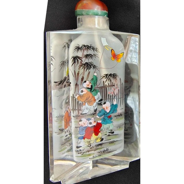 Chinese Vintage Signed Chinese Inside-Painted Glass Snuff Bottle – Rare Triangular Form For Sale - Image 3 of 11