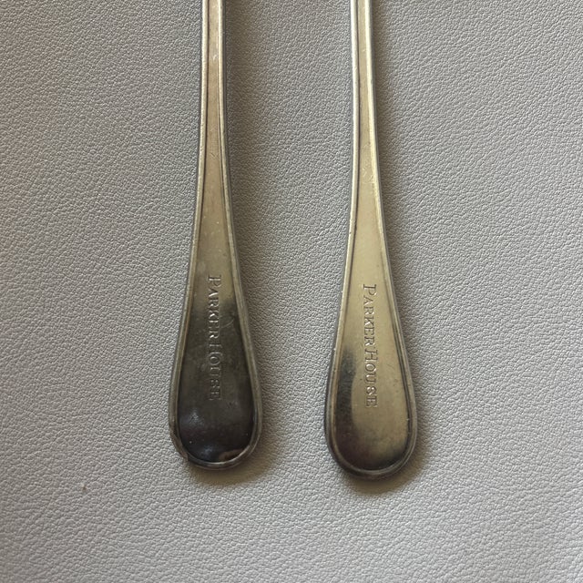 Art Deco Antique International Silver Co. Hotel Ware Silver Plate Trident Oyster Forks Set of 2 From the Parker House Hotel in Boston Circa 1910 For Sale - Image 3 of 9