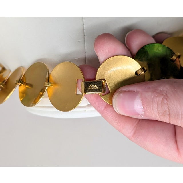 Metal Vintage Signed Napier Goldtone Hammered Circle & Square Link Collar Necklace For Sale - Image 7 of 10