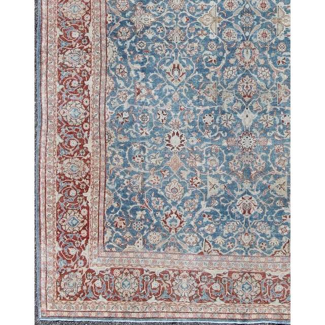 Tribal Antique Persian Malayer Rug With Floral Lattice Design in Sky Blue and Soft Red 8'3" X 11'8" For Sale - Image 3 of 9