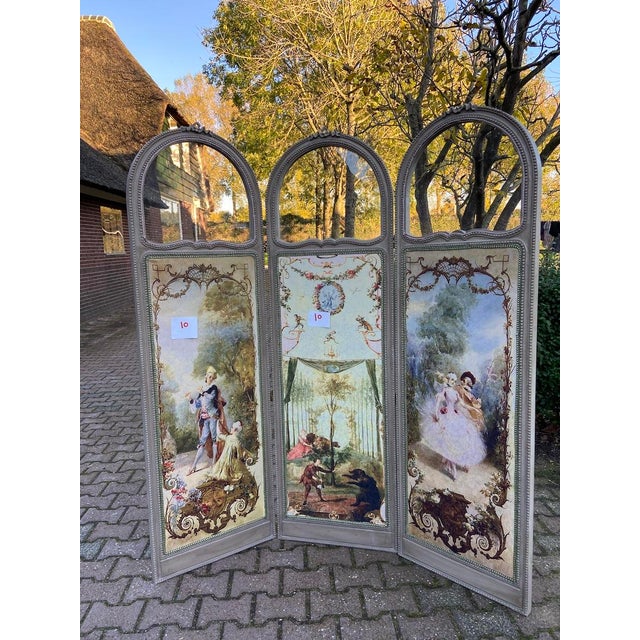 1960s French Louis XVI Gray Beech Room Divider Screen - 3 Panels For Sale - Image 17 of 17