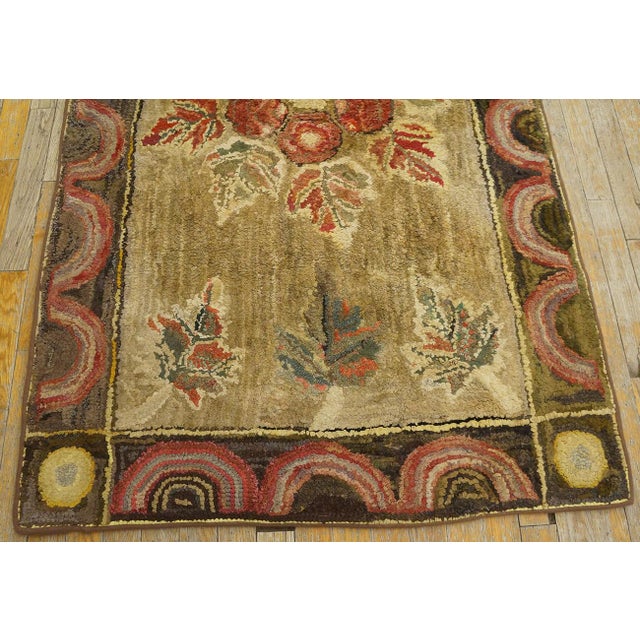 Extraordinary Brown and Red Maroon Color Floral Bouquet Pattern Antique American Hooked Rug For Sale - Image 13 of 15