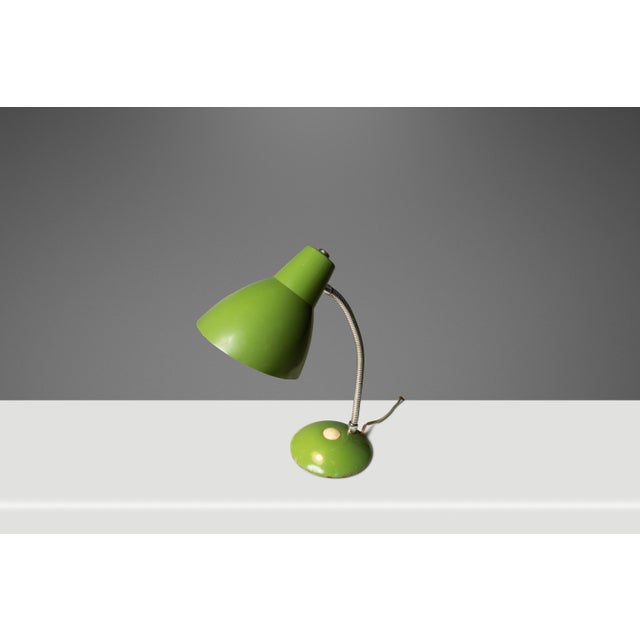 Metal Mid-Century Modern Industrial Patinaed Adjustable Height Desk Table Lamp in Army Green, C. 1960s For Sale - Image 7 of 16