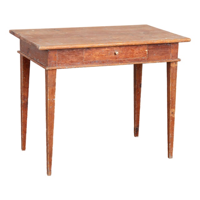 19th Century Swedish Pine Side Table With Original Brick Red Painted Finish For Sale
