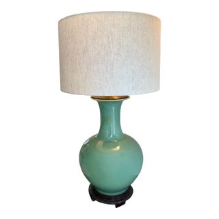 Grand Scale Celadon Vase Lamp For Sale