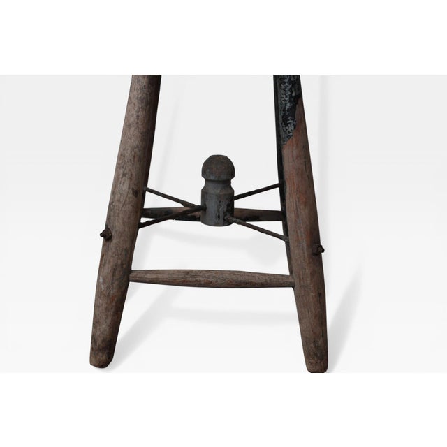 1920s French Rustic Workshop Stool With Iron Stretcher For Sale In Lexington, KY - Image 6 of 18