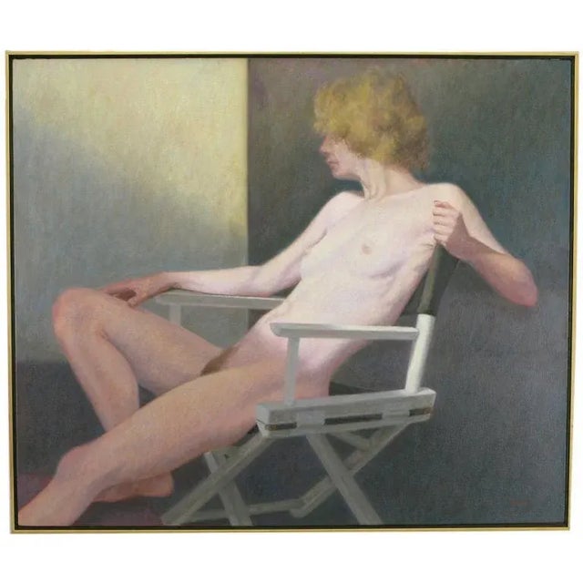 Beige Robert Kinsell 33"x 39" Oil Painting of Reclining Nude Woman For Sale - Image 8 of 8