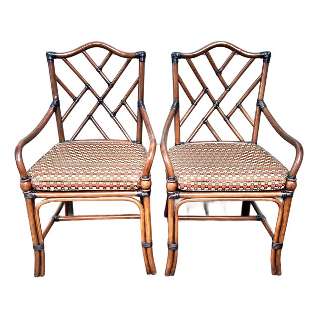 Pair of 1980s Chinese Chippendale Faux Bamboo Armchairs With Cane Seats For Sale