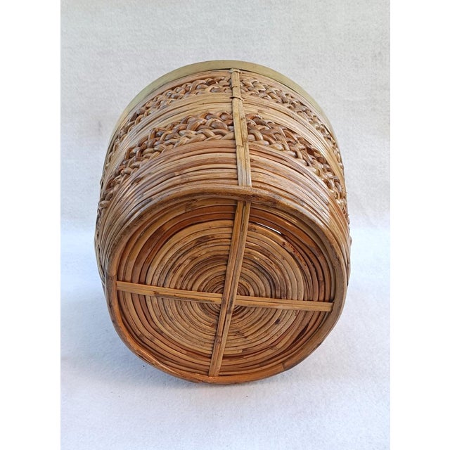 Wood Braided Wicker Basket with Brass Edge, 1970s For Sale - Image 7 of 13