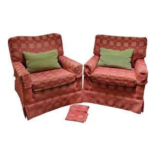 Vintage Red American Upholstered Club Chairs With Pillows - a Pair For Sale