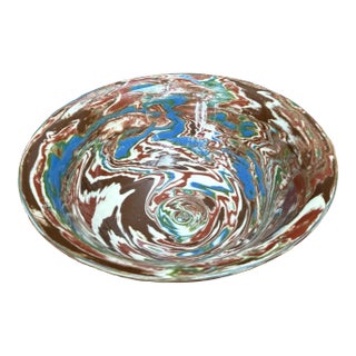 Desert Sands Pottery Brown/Red/Blue Swirled Large Bowl For Sale