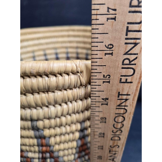 Tan Late 20th Century Large Hand Woven African Coil Basket With Earth Tone Geometric Pattern For Sale - Image 8 of 9