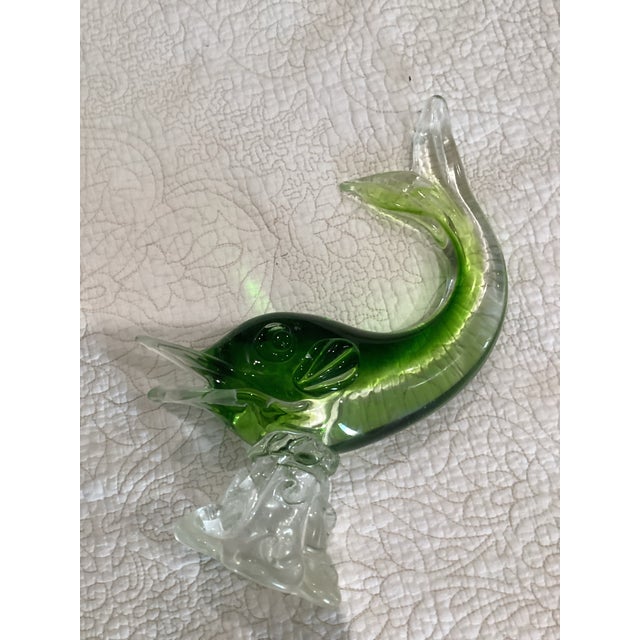 Glass Alfredo Barbini Style Murano Green Crystal Porpoise For Sale - Image 7 of 7