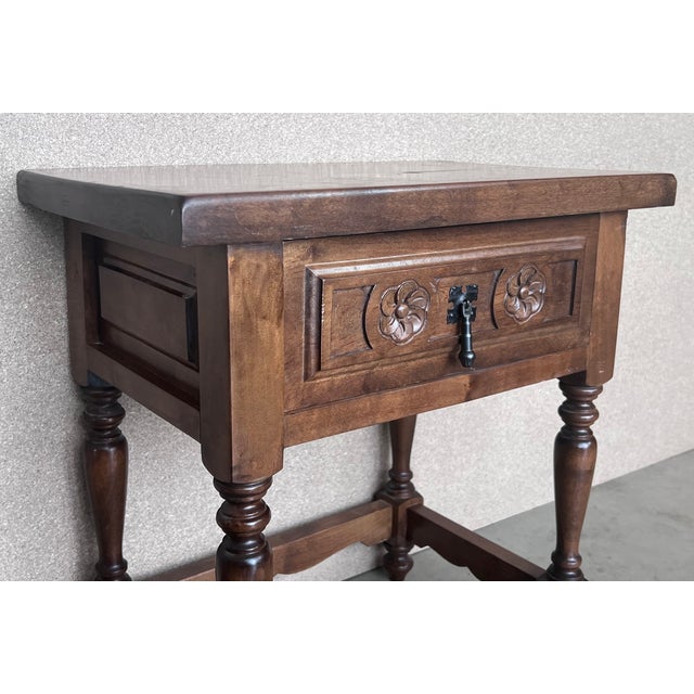 Brown 20th Pair of Large Spanish Nightstands or Low Console Tables With Drawer For Sale - Image 8 of 10