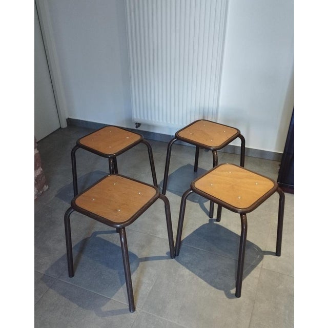 1950s Vintage Industrial Stackable Bar Stools from Mullca, France, 1950s, Set of 4 For Sale - Image 5 of 18