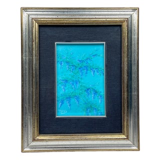 Luigi Targa, Blue Flowers, Padua, Italy, Oil on Canvas, 1970s, Framed For Sale