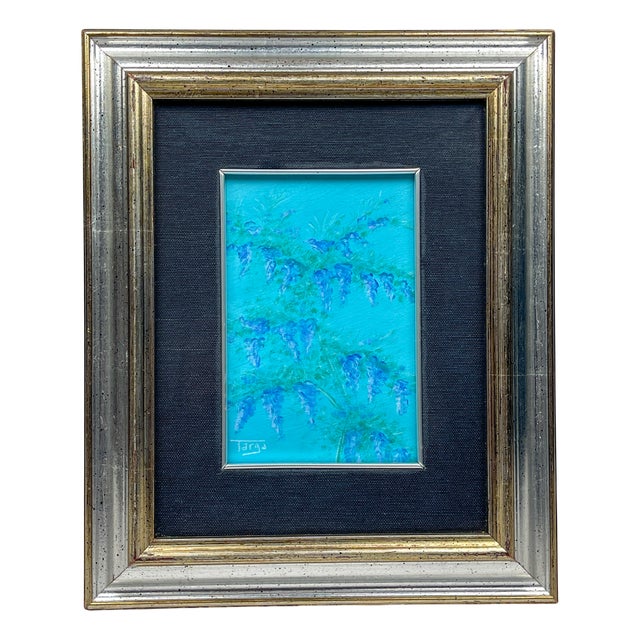 Luigi Targa, Blue Flowers, Padua, Italy, Oil on Canvas, 1970s, Framed For Sale