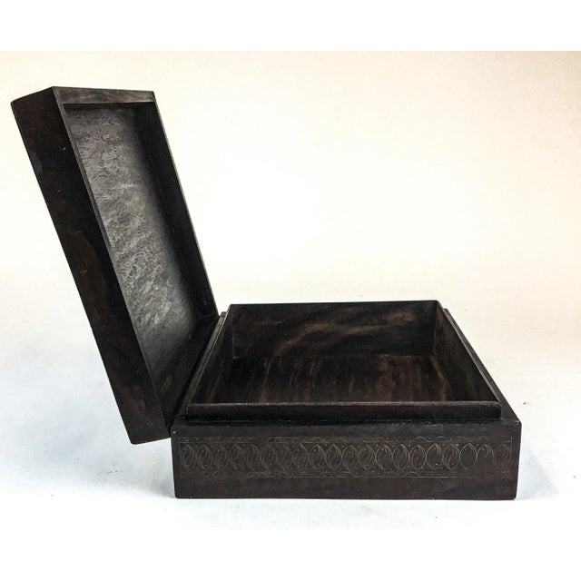 Vintage Large Mahogany Brass Inlaid Treasure Jewelry Box For Sale In Portland, ME - Image 6 of 13