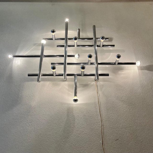 Large Wall Light in Chromed Tubular Steel by Temde AG Switzerland, 1970s For Sale - Image 4 of 11