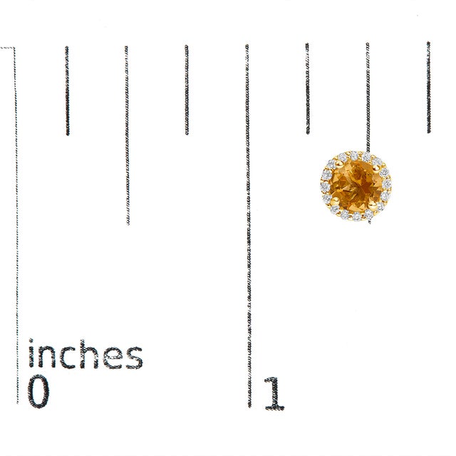 Early 21st Century 10K Yellow Gold Orange Citrine and 1/6 Cttw Diamond Halo Stud Earrings ,A Pair For Sale - Image 5 of 5