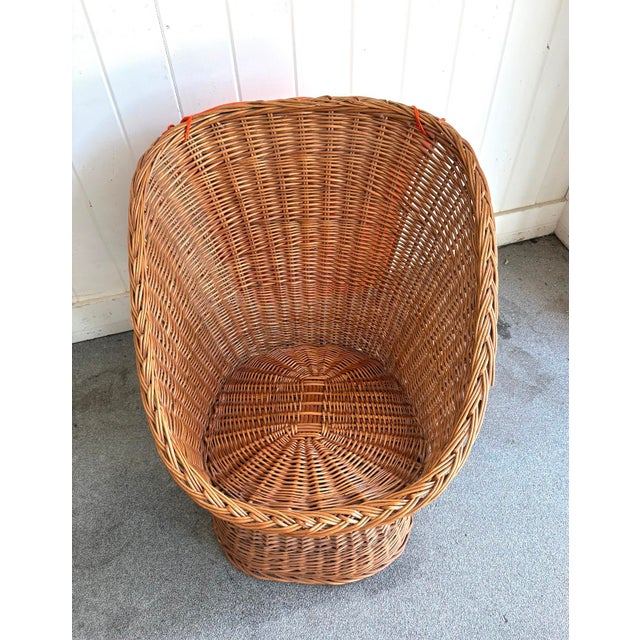 Midcentury Wicker Pod Chair W/ Original Orange Cushions For Sale - Image 6 of 6