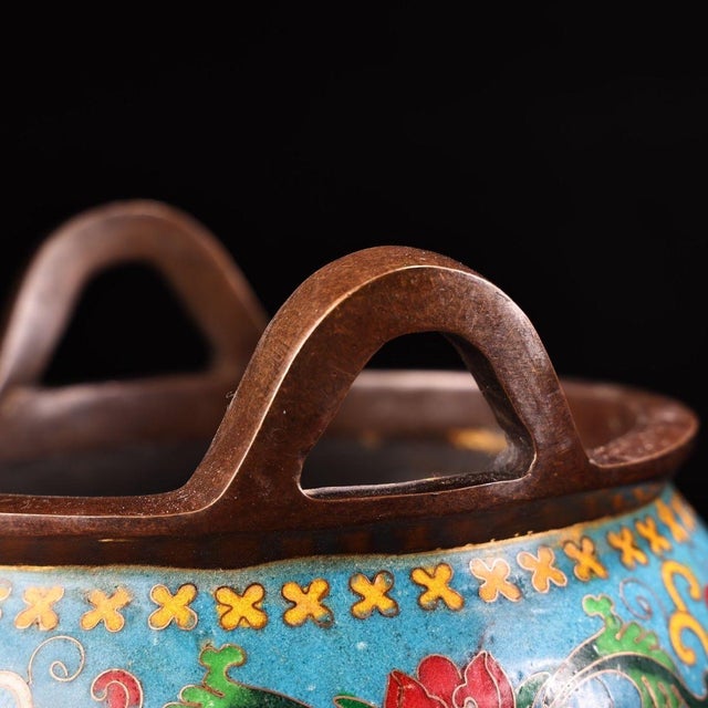 Vintage Cloisonne Enamel Incense Burner – 5.1" Gilt Tripod Censer With Twin Handles For Sale - Image 10 of 10