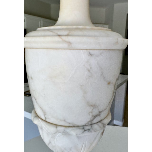 Large Pair Italian Column Neoclassical Alabaster Table Lamps For Sale - Image 10 of 16