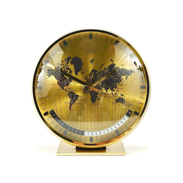 Mid-Century Brass Table Clock attributed to Wilhelm Kienzle, Germany, 1960s For Sale - Image 6 of 18