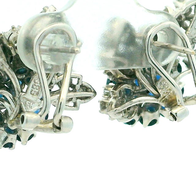 1970s Pair of Frantz Hingelberg Danish 14k Gold Sapphire and Diamond Floral Earrings For Sale - Image 9 of 16