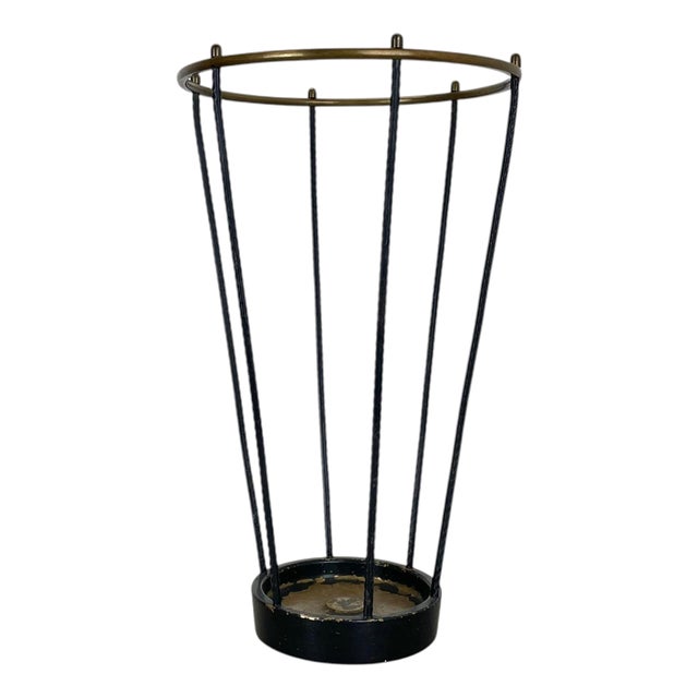 Mid-Century Bauhaus Style Brass and Metal Umbrella Stand, France, 1950s For Sale
