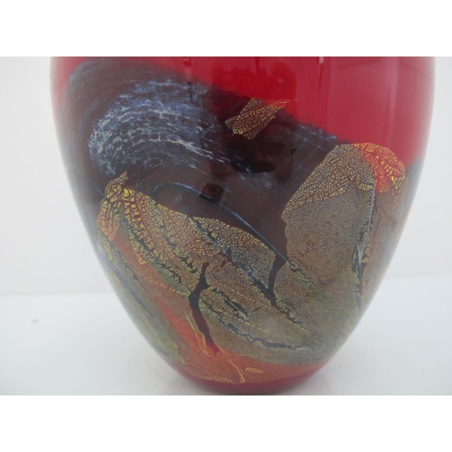 Michael Nourot Red Satin Series Gold Leaf Art Glass Vase Rb 39 91 Mn For Sale - Image 12 of 15