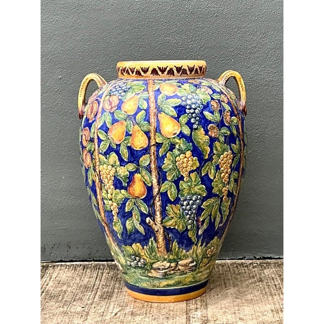 Italian Vintage Italian Hand-Painted Ceramic Urn For Sale - Image 3 of 12