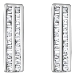 Double Row Diamond Baguette Earrings 1.25cttw 14k White Gold, 2 Pieces