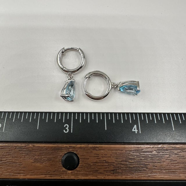 Early 21st Century Blue Topaz Dangle Earrings in Sterling Silver - 8x6mm Pear Cut, 3g, New, A Pair For Sale - Image 5 of 5