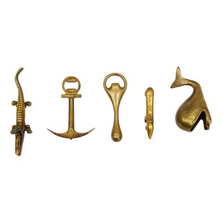 Mid-Century Modern Massive Brass Bottle Opener Set, Austria, 1950s, Set of 5 For Sale