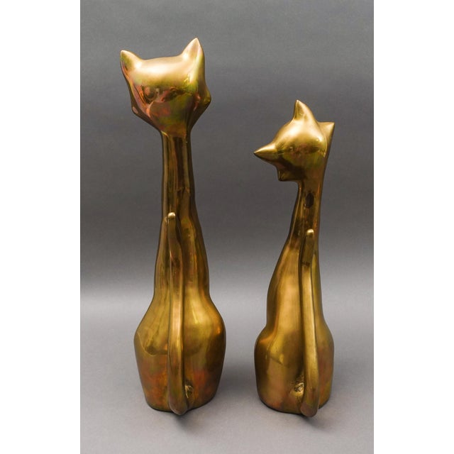 Vintage Mid Century Modern Stylized Siamese Cats Brass Figurine Sculpture Pair For Sale - Image 4 of 9
