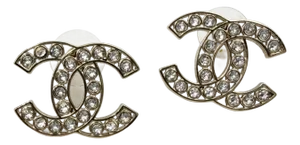 Chanel Classic Gold CC Frame Round Crystal Large Piercing Earrings, A Pair