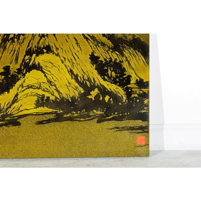 Gold Chinese Metal Landscape Wall Panel with Mountain and River Scene For Sale - Image 8 of 18